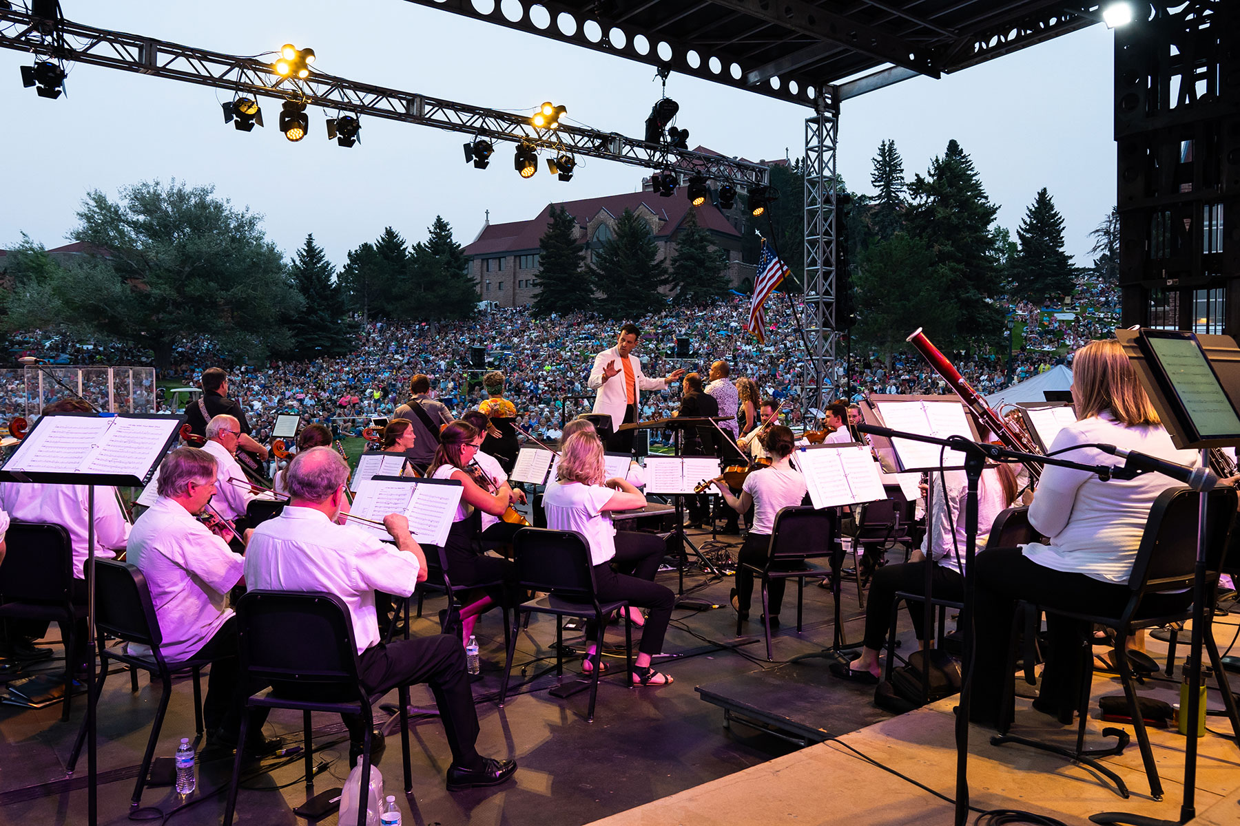 Orchestra musicians performing together